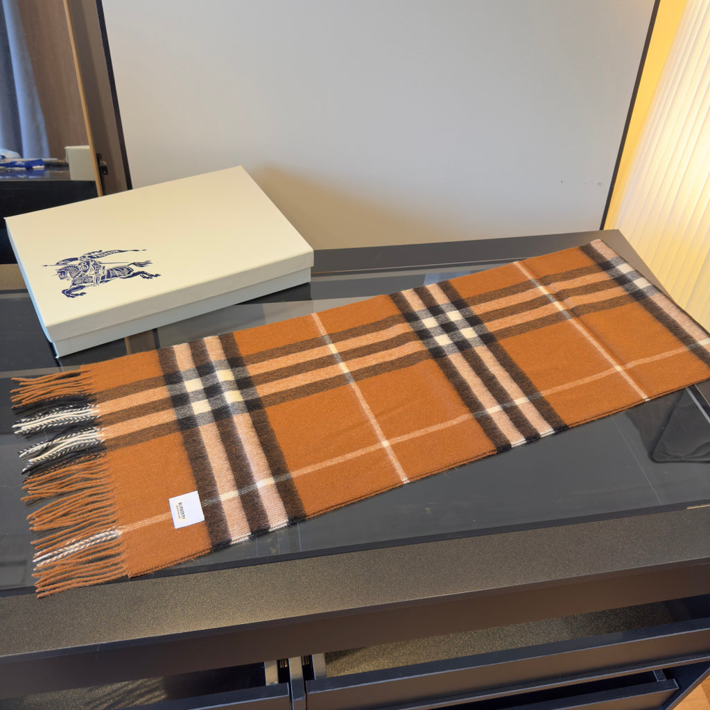 Camel and Chocolate Plaid Cashmere Scarf