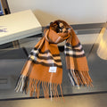 Camel and Chocolate Plaid Cashmere Scarf