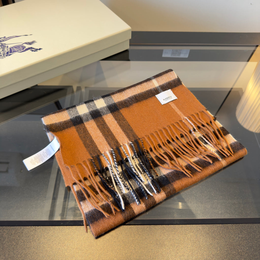 Camel and Chocolate Plaid Cashmere Scarf