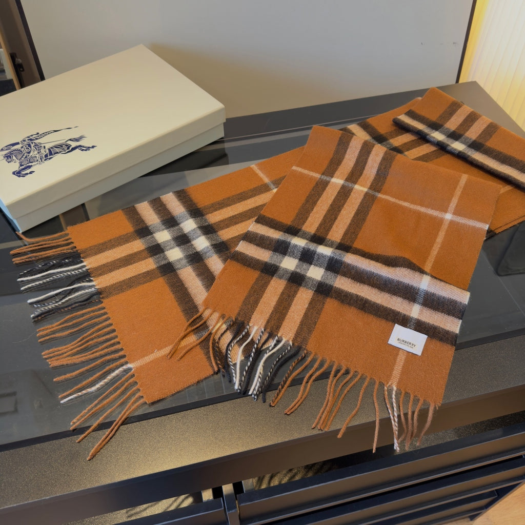 Camel and Chocolate Plaid Cashmere Scarf
